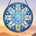Ice blue snowflake stained glass suncatcher window hanging, suitable for home and garden decoration