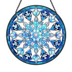 Ice blue snowflake stained glass suncatcher window hanging, suitable for home and garden decoration