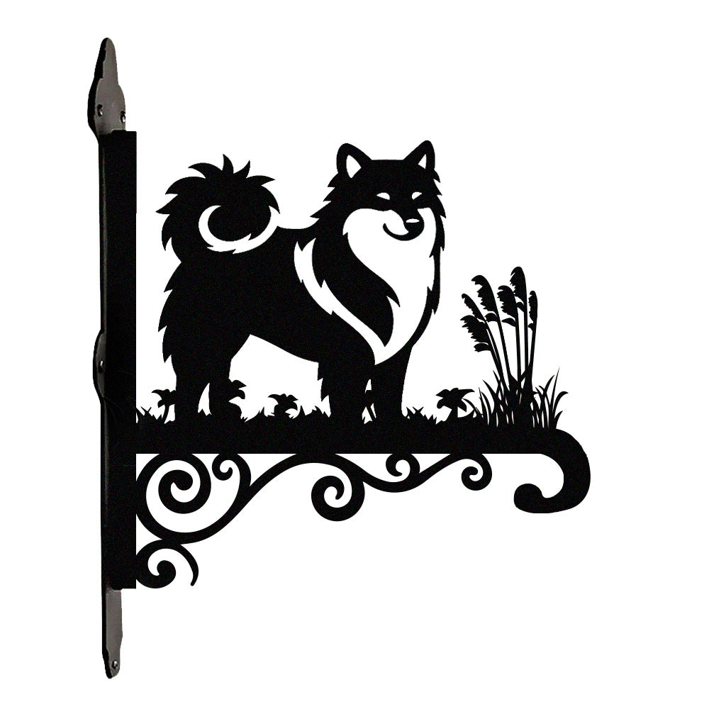 Icelandic sheepdog metal hanging basket bracket mounted on outdoor wall for plant decoration