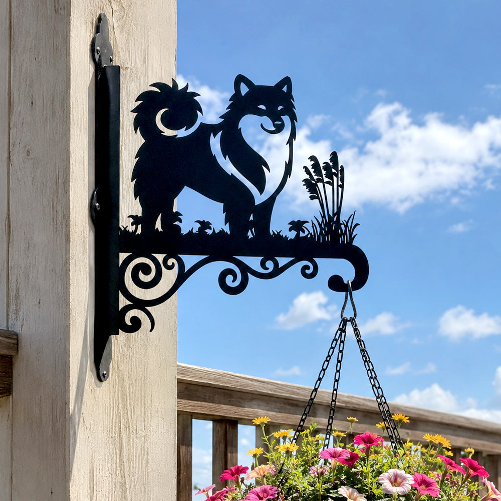 Icelandic sheepdog metal hanging basket bracket mounted on outdoor wall for plant decoration