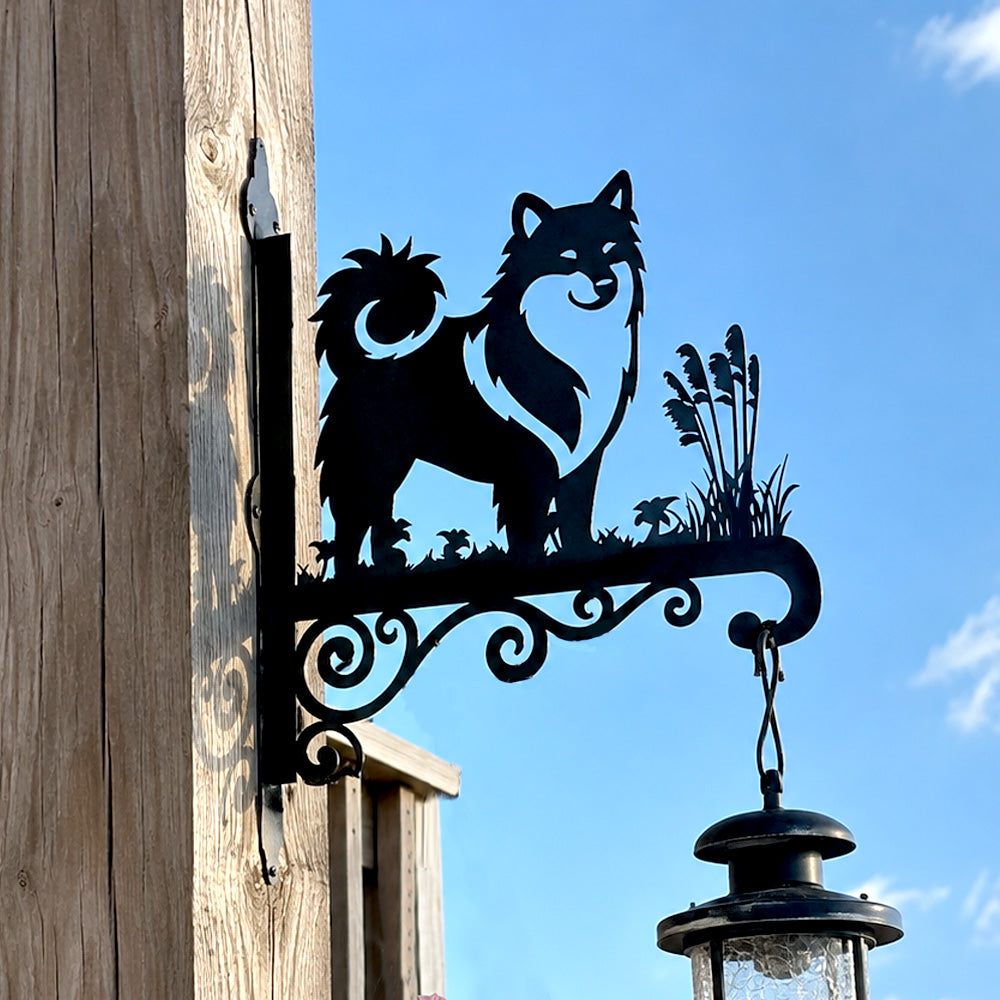 Icelandic sheepdog metal hanging basket bracket mounted on outdoor wall for plant decoration