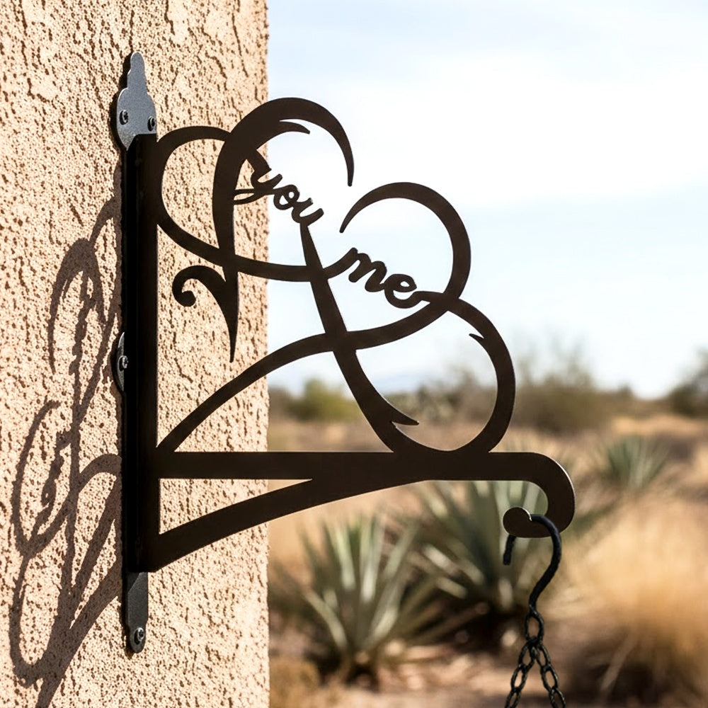 Infinity double heart you and me metal hanging basket bracket mounted on outdoor wall for plant decoration