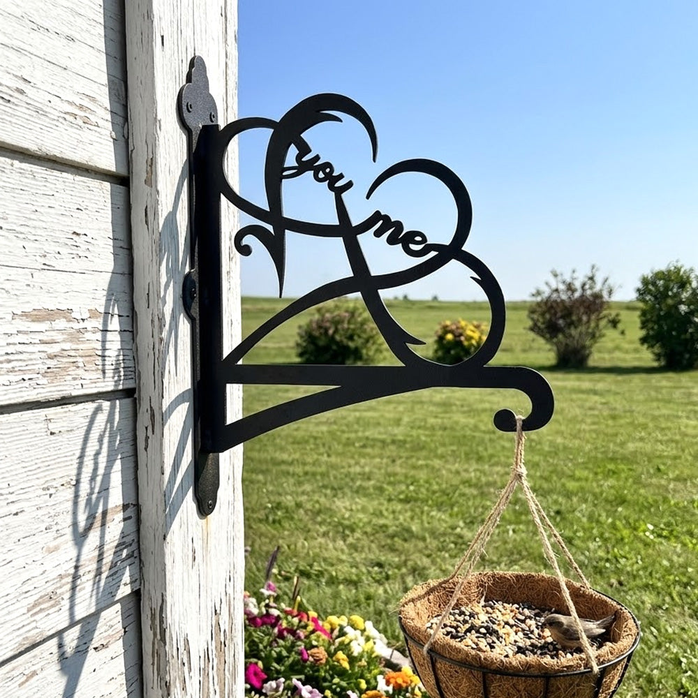 Infinity double heart you and me metal hanging basket bracket mounted on outdoor wall for plant decoration