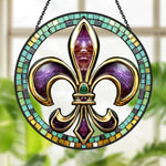 Iris symbol stained glass suncatcher window hanging, suitable for home and garden decoration