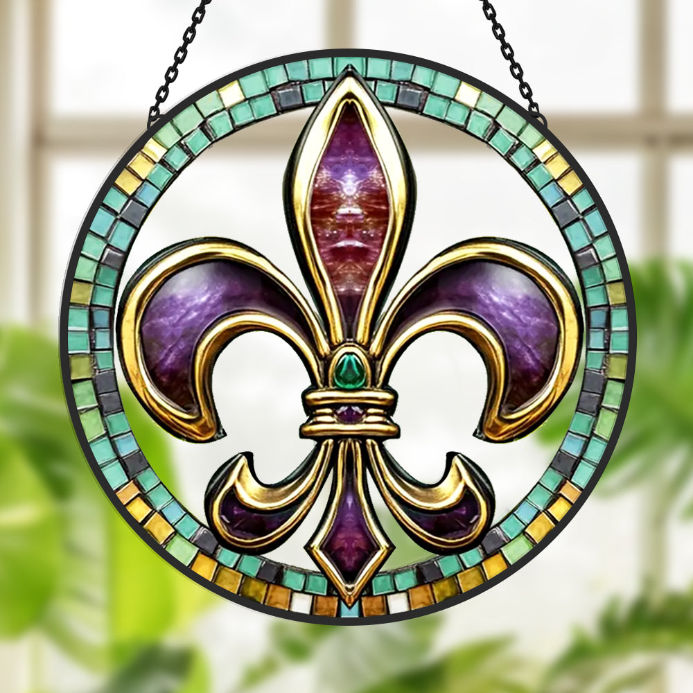 Iris symbol stained glass suncatcher window hanging, suitable for home and garden decoration