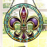 Iris symbol stained glass suncatcher window hanging, suitable for home and garden decoration