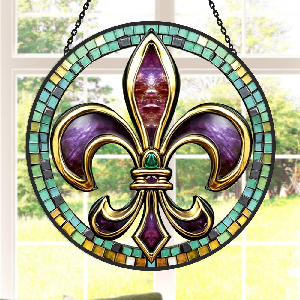 Iris symbol stained glass suncatcher window hanging, suitable for home and garden decoration