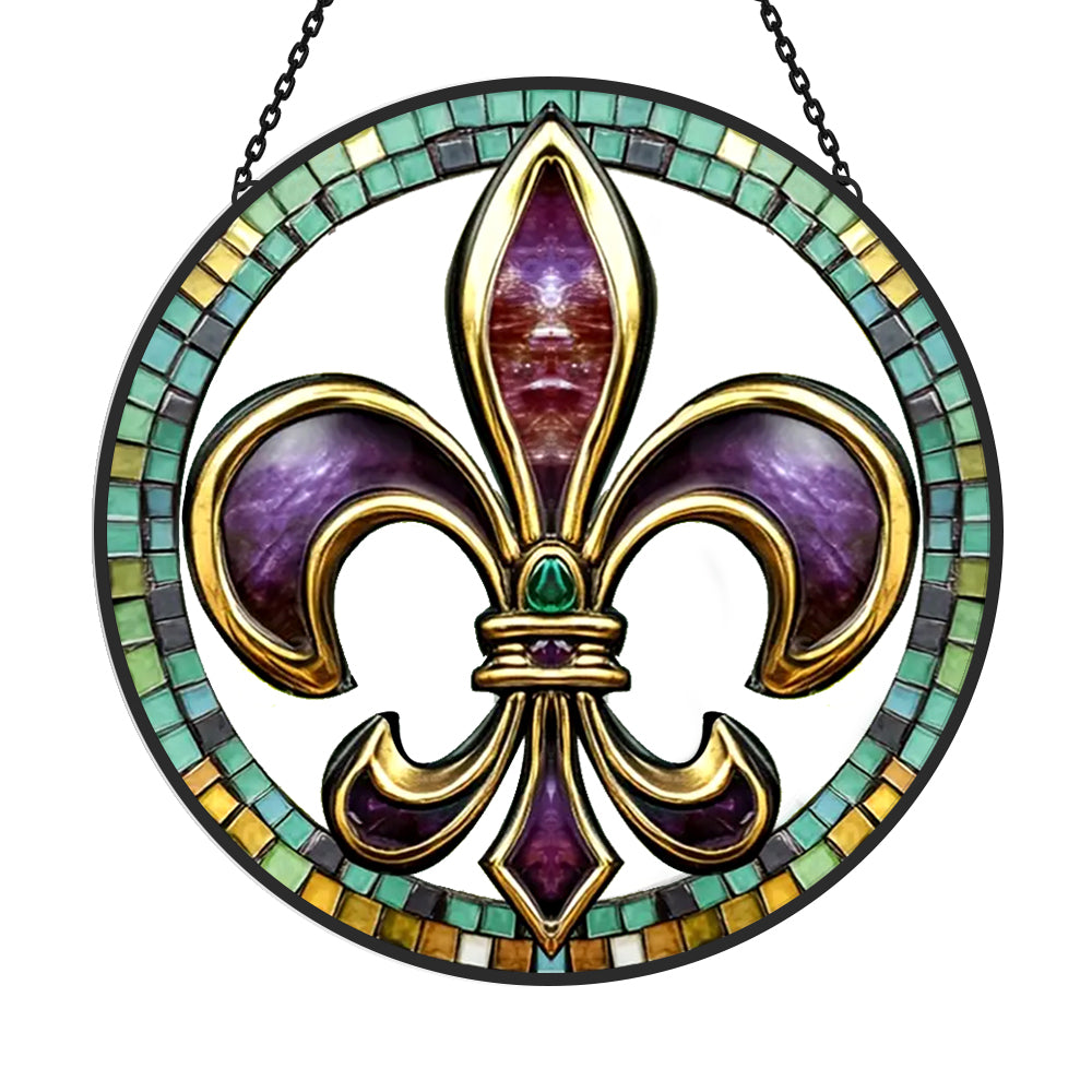 Iris symbol stained glass suncatcher window hanging, suitable for home and garden decoration