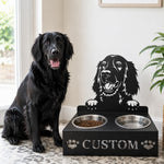 Personalized irish setter metal dog bowl stand with custom name cutout and two removable feeding bowls