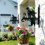 Irish setter metal hanging basket bracket mounted on outdoor wall for plant decoration