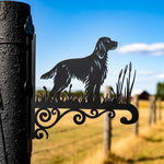Irish setter metal hanging basket bracket mounted on outdoor wall for plant decoration