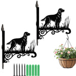 Irish setter metal hanging basket bracket mounted on outdoor wall for plant decoration