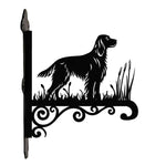 Irish setter metal hanging basket bracket mounted on outdoor wall for plant decoration
