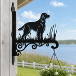 Irish setter metal hanging basket bracket mounted on outdoor wall for plant decoration