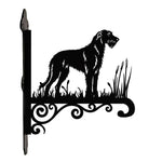 Irish wolfhound metal hanging basket bracket mounted on outdoor wall for plant decoration