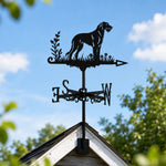 Irish Wolfhound metal weather vane with directional arrows and mounting rod, outdoor roof and garden decoration