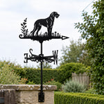 Irish Wolfhound metal weather vane with directional arrows and mounting rod, outdoor roof and garden decoration