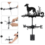 Italian Greyhound metal weather vane with directional arrows and mounting rod, outdoor roof and garden decoration