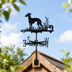 Italian Greyhound metal weather vane with directional arrows and mounting rod, outdoor roof and garden decoration