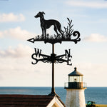 Italian Greyhound metal weather vane with directional arrows and mounting rod, outdoor roof and garden decoration