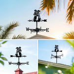 Italian greyhound metal weather vane with directional arrows and mounting rod, outdoor roof and garden decoration