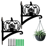 Jack-o’-lantern metal hanging basket bracket mounted on outdoor wall for plant decoration