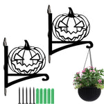 Jack-o’-lantern metal hanging basket bracket mounted on outdoor wall for plant decoration