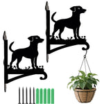 Jack russell terrier metal hanging basket bracket mounted on outdoor wall for plant decoration
