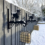 Jack russell terrier metal hanging basket bracket mounted on outdoor wall for plant decoration