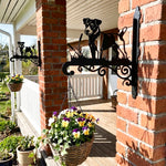 Jack russell terrier metal hanging basket bracket mounted on outdoor wall for plant decoration