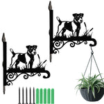 Jack russell terrier metal hanging basket bracket mounted on outdoor wall for plant decoration