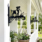 Jack russell terrier metal hanging basket bracket mounted on outdoor wall for plant decoration