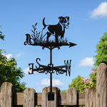 Jack russell terrier metal weather vane with directional arrows and mounting rod, outdoor roof and garden decoration