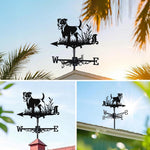 Jack russell terrier metal weather vane with directional arrows and mounting rod, outdoor roof and garden decoration
