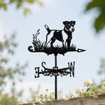 Jack russell terrier metal weather vane with directional arrows and mounting rod, outdoor roof and garden decoration