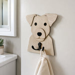 Wooden jack russell dog wall hook key and leash holder for home entryway organizer