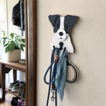 Wooden jack russell dog wall hook key and leash holder for home entryway organizer