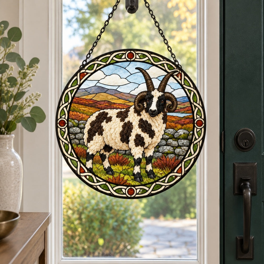 Jacob sheep stained glass suncatcher window hanging, suitable for home and garden decoration