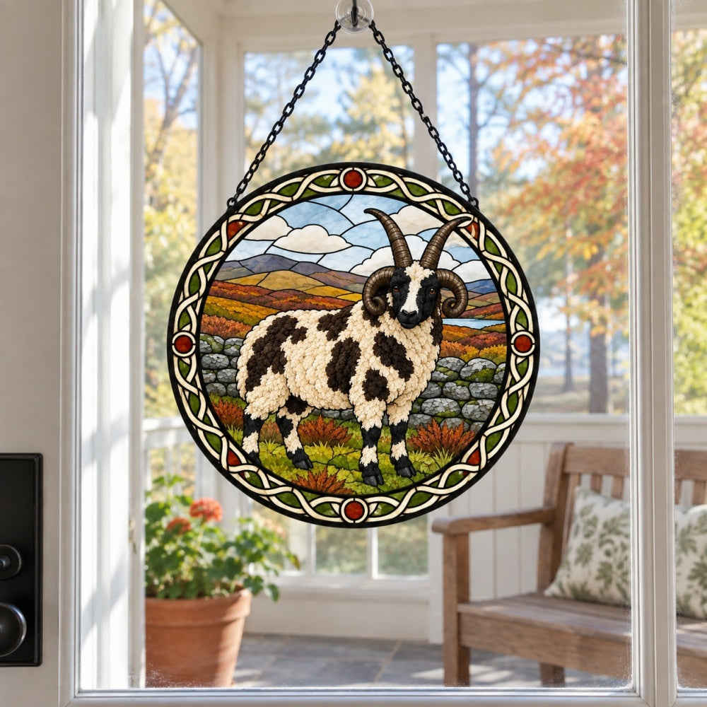 Jacob sheep stained glass suncatcher window hanging, suitable for home and garden decoration