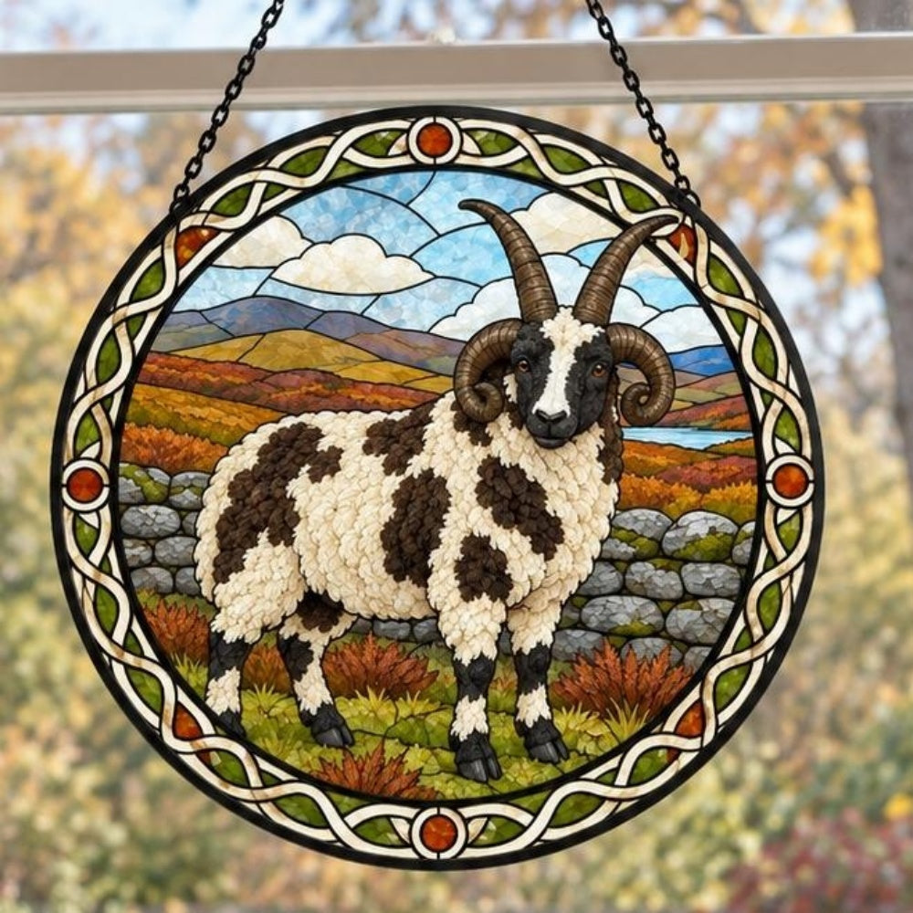 Jacob sheep stained glass suncatcher window hanging, suitable for home and garden decoration