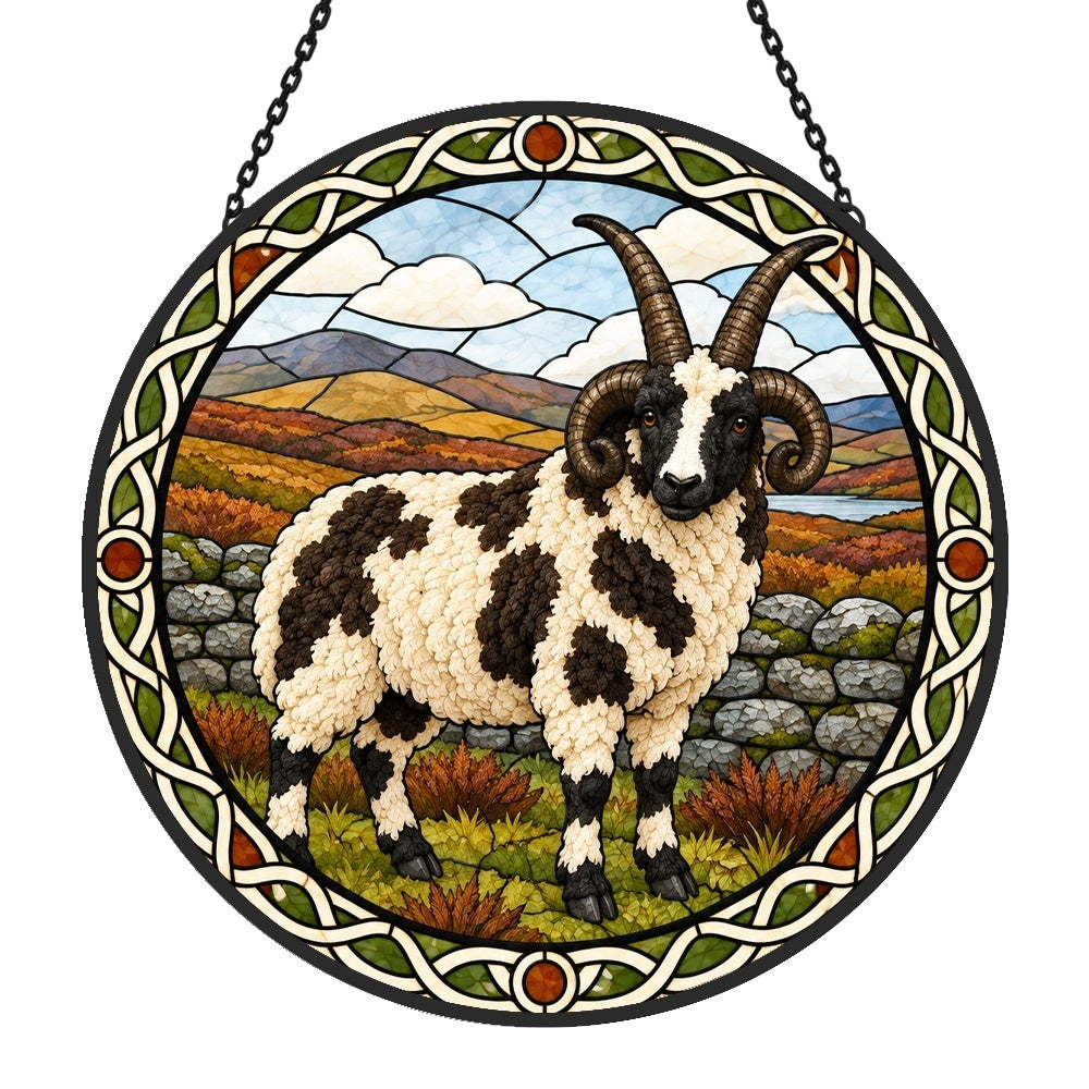 Jacob sheep stained glass suncatcher window hanging, suitable for home and garden decoration