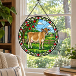 Jersey cattle stained glass suncatcher window hanging, suitable for home and garden decoration