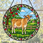 Jersey cattle stained glass suncatcher window hanging, suitable for home and garden decoration
