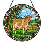 Jersey cattle stained glass suncatcher window hanging, suitable for home and garden decoration