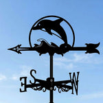 Jumping dolphin metal weather vane with directional arrows and mounting rod, outdoor roof and garden decoration