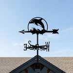 Jumping dolphin metal weather vane with directional arrows and mounting rod, outdoor roof and garden decoration