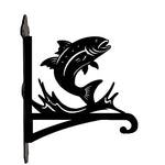 Fish metal hanging basket bracket mounted on outdoor wall for plant decoration