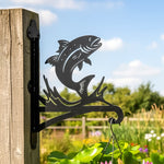 Fish metal hanging basket bracket mounted on outdoor wall for plant decoration