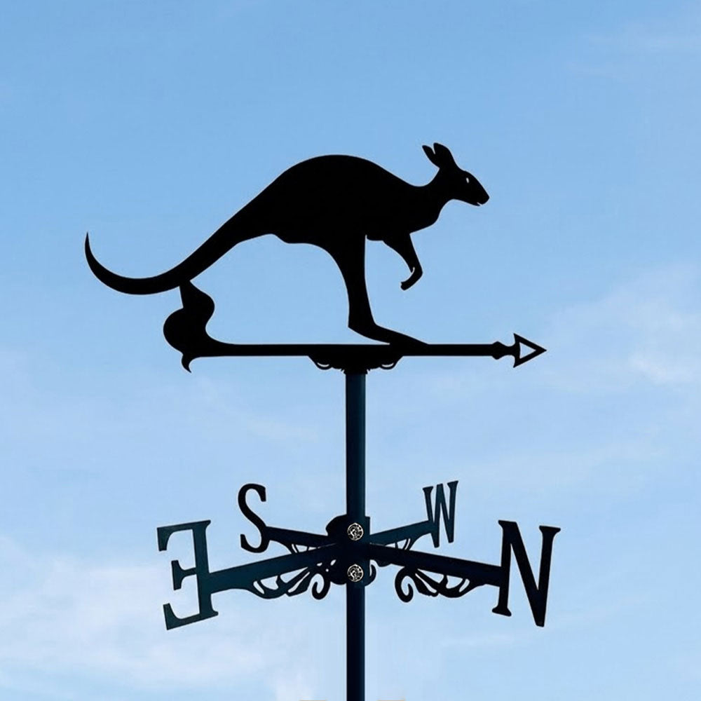 Kangaroo metal weather vane with directional arrows and mounting rod, outdoor roof and garden decoration
