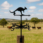 Kangaroo metal weather vane with directional arrows and mounting rod, outdoor roof and garden decoration